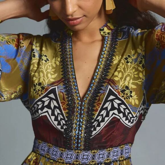 Anthropologie Bhanuni by Jyoti Patterned Beaded Midi Dress Size 2P - Picture 3 of 5